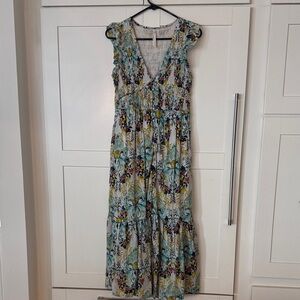 Anthropologie Tiered Floral Maxi in Teal, Yellow and Black